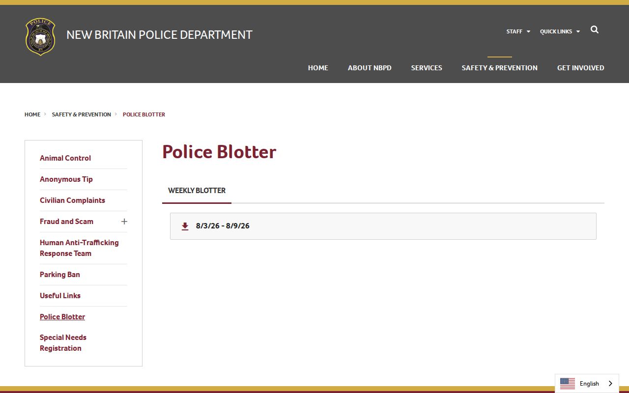 New Britain Police weekly busted arrest records and blotter interface