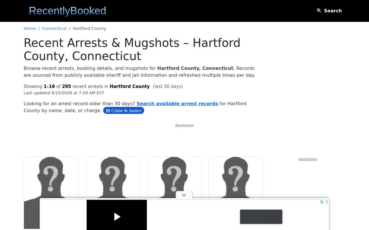 Unofficial RecentlyBooked Hartford County page caveated for New Britain arrest news