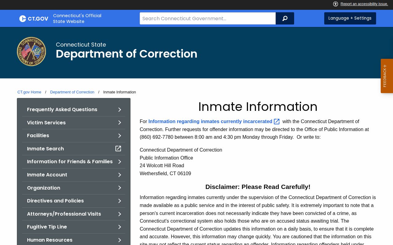 Connecticut DOC roster and New Britain custody lookup doorway