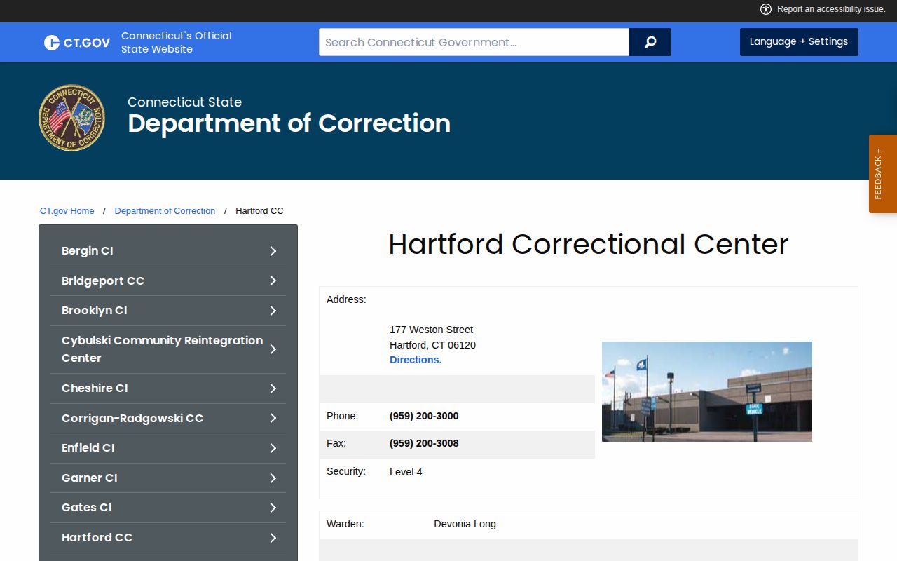 Hartford Correctional Center New Britain pretrial custody information