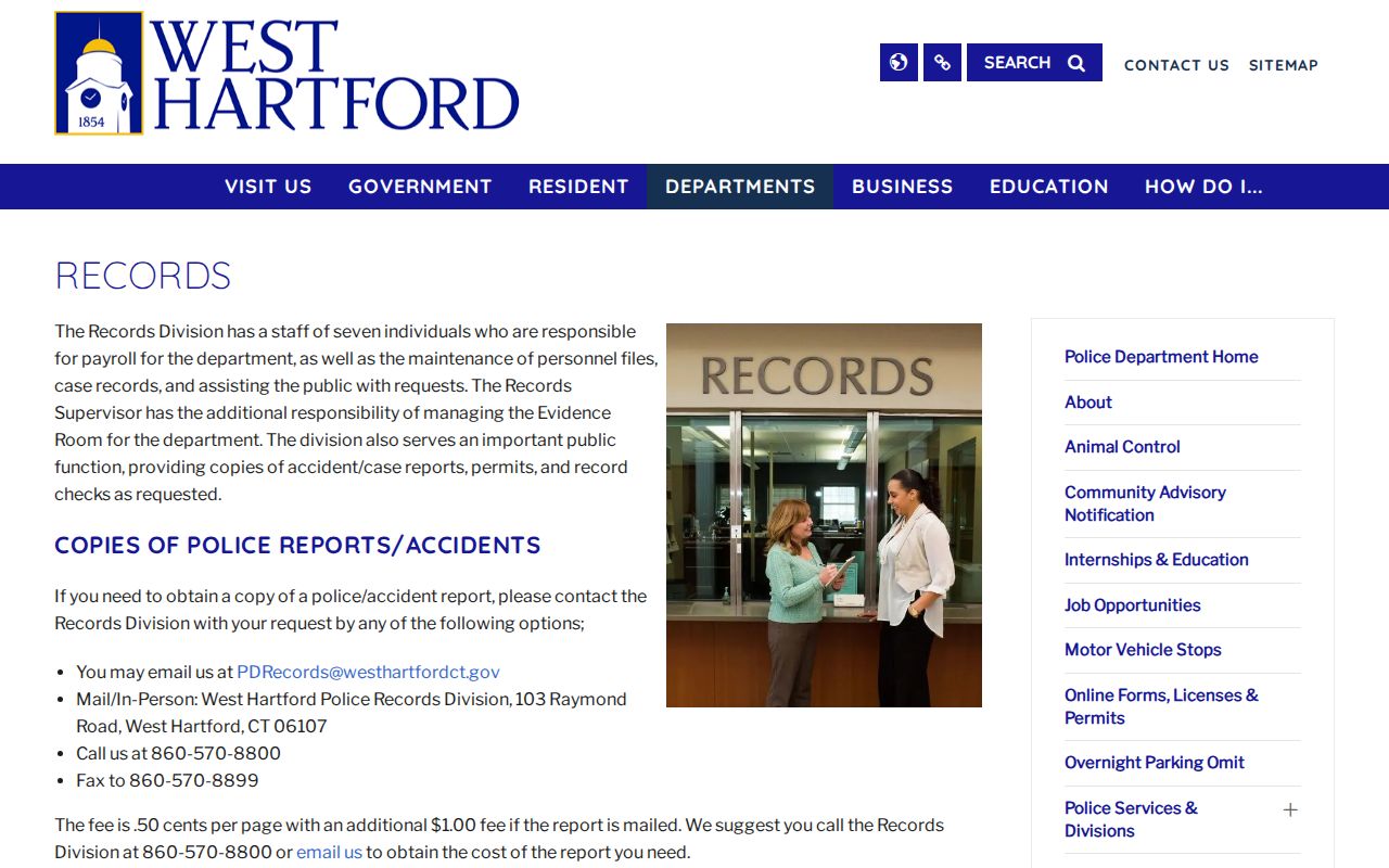 West Hartford Police busted arrest records request information